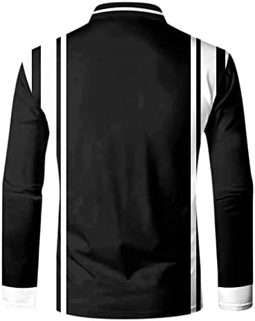 Camisas de pólo masculinas de Dsodan Beuu Zip -up, outono, inverno de manga longa listrada de retalhos de golfe tops casuais camisa