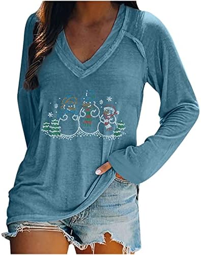 PITAUCE Christmas Sweetshirt for Women Feliz Natal Carta de impressão Pullover fofo Camisas gráficas de rena