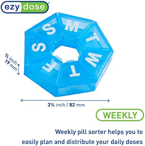 Ezy Dose Weekly Pill Organizer e planejador, planejador de comprimidos de viagem, 7 lados, azul