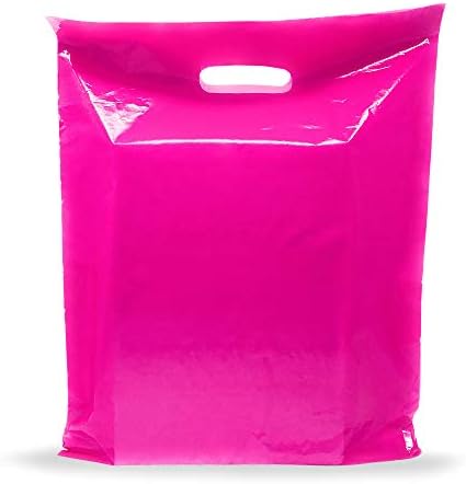 Mercadoria rosa sacos de compras de plástico - 100 pacote 9 x 12 com 1,5 mil de espessura - alças cortadas - perfeitas para varejo, favores de festas, aniversários, festas de crianças - cor rosa - reciclável