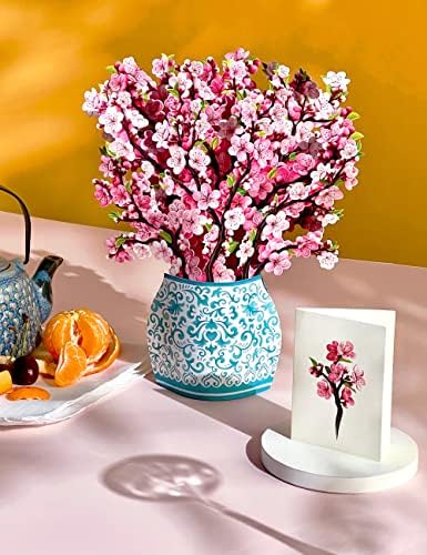 Cartões de pop -up de papel fresco, flores de cerejeira, 12 polegadas de tamanho de vida para sempre, bouquet de flores em 3D cartões de felicitações com cartão de nota e envelope - flores de cerejeira