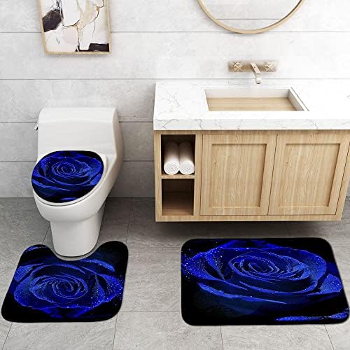 Atenção de cortina de chuveiro de rosca azul royal de 4pcs, dewy Blooming Buquê Floral Buquê Valentim Decoração de Banheiro de Casamento