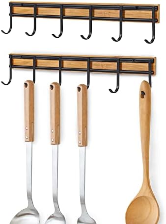 Rack de utensílios de cozinha angOSUfi, ganchos de parede trilho de cozinha, cabide de acessórios montados na parede com 6 ganchos