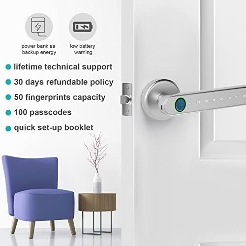 Putmax Smart Door Lock, Manusea de trava da porta sem chave com teclado, trava biométrica da porta com alavanca de porta,
