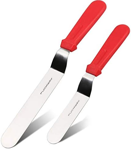 Puckway Anled Cobacing Spatula, espátula de deslocamento de aço inoxidável, espátula de bolo conjunto de 2 vermelho 6 e 8