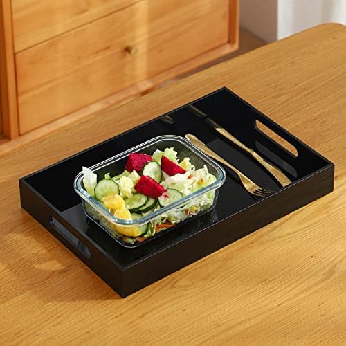 Bandeja de porção de acrílico de tamanho grande de mukeen com alças de 12x20 polegadas - bandejas decorativas - organizador de bancada para otomano, mesa de cabeceira, Butler Sidetable, Butler