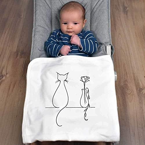 Azeeda 'gato e vaso de flor' cobertor de bebê de algodão/xale