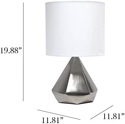 Designs simples LT2079-Slv Geométrico Pirâmide Sólida Cerâmica Lâmpada de mesa com tom de tecido branco, prata