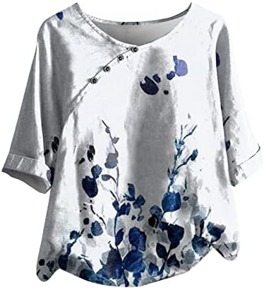 Camiseta da blusa para feminino 1/2 manga de gola gola gola pescoço algodão imprimir floral blusa de penas solteira