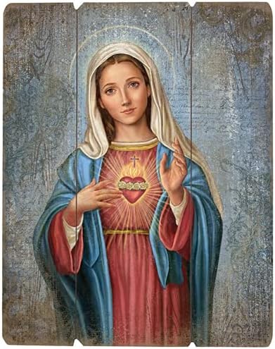 Needzo Imaculado Coração de Mary Wooden Palet Sign, Religioso Católico Contemporâneo Decorações de Parede da Casa, 15 polegadas