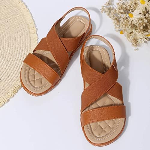 Sandálias de verão para mulheres confortáveis ​​e leves respiráveis ​​de camada aberta de sandália de sandália aberta tornozelo sapatos