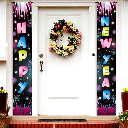 XTRALARGE Feliz Ano Novo Banner - 120x20 polegadas | Banner de Ano Novo de Neon Feliz | Ano Novo Véspera de Véspera Supplência