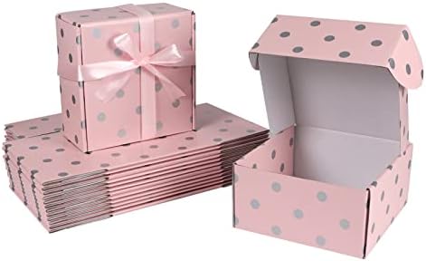 Rempry 8x8x4 Caixas de presente 18 pacote, caixa de embrulho de presente de bolinhas rosa com tampas, caixas de presente de papelão