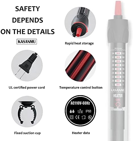 Aquecedor de aquário Kasanmu 50w/100w/200w/500w Temperatura Aquecedor de tanque de peixe ajustável adequado para água salgada e água