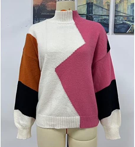 Suéteres grandes para mulheres, roupas de suéter gótico Mulheres, suéteres leves femininos Crew Pescoço temperamento feminino cor solta na gola alta da gola alta da gola alta da gola alta de inverno