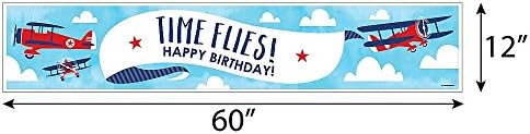 Big Dot of Happiness Tomar Flight - Avião - Vintage Plane Feliz Aniversário Decorações Partemente Banner