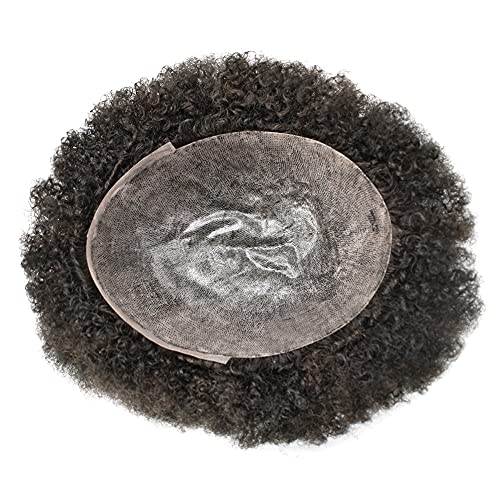 Toupe de Afro Afro para homens negros Poly Skin Pol PU injeção de 6 mm a 12 mm Afro Kinky Curly Afro Wave Human Human Substituient System