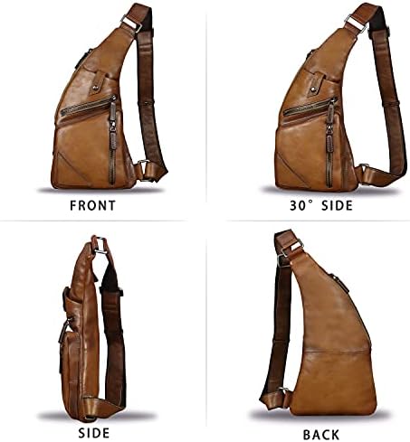 Bolsa de esteira de couro genuína para homens vintage handmade crossbody Daypack caminhando mochila retro crossbody ombro saco