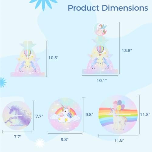 Só de cupcake de unicórnio do arco-íris de desenho animado YHOMU, suporte de bolo de papelão de 3 camadas, torre de exibição