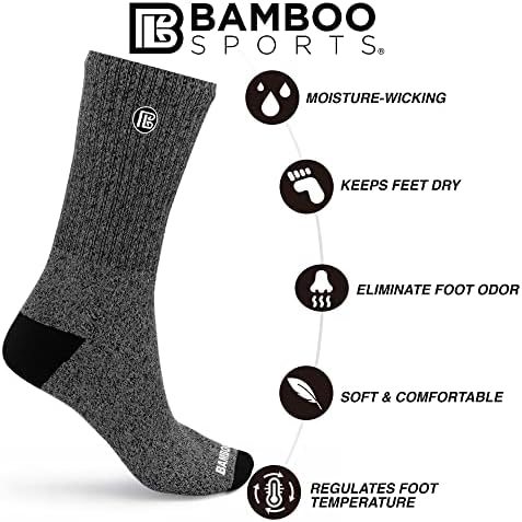Bambu Sports Premium Premium Bamboo Crew Work Socks- Huming Wicking, odor eliminando