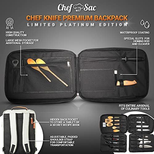 Chef Sac Chef Knife Premium Mackpack com guardas de faca de 4 pacotes incluídos