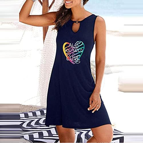 Love Graphics Impresso T- Camisa Vestidos para mulheres Carta Becha de peças redonda Praia Praia Plain Coverp Up Tank Dress