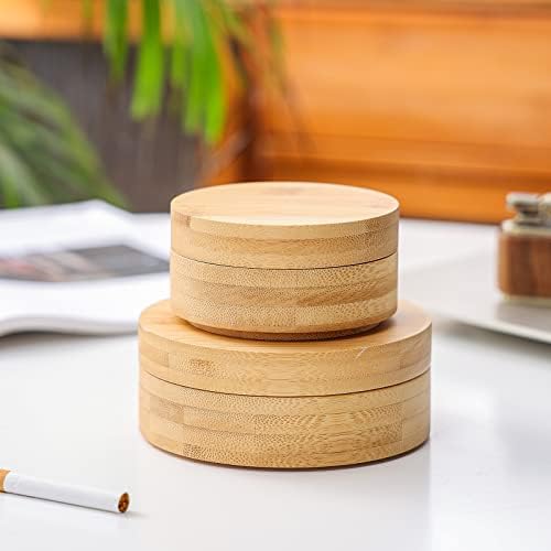 Cinzelos frios, cinzeiros fofos para cigarros com revestimento de aço inoxidável de tampa, cinzeiro à prova de vento Vvin para uso externo de ervas daninhas ou interno, bandeja de cinzas de bambu de mesa para pátio decoração - pequeno - pequeno