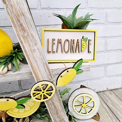 LiOobo Fake Lemons 7pcs Decorações de bandeja em camadas de limão Definir sinal de madeira Limão Sinal de madeira de madeira Sinal de