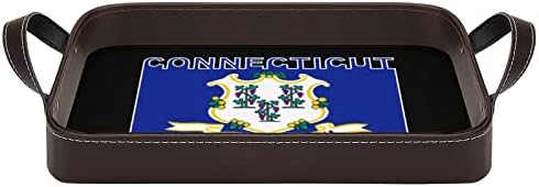 Bandeja de couro de bandeira de estado de Connecticut Organizador de armazenamento de bandeja personalizado com alças
