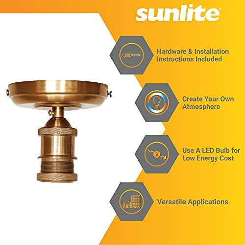 Sunlite 41256 Pingente de montagem semi descarregada de inspiração vintage, estilo industrial de metal, decoração da fazenda, lâmpada única, acabamento de bronze envelhecido, 3 pacote