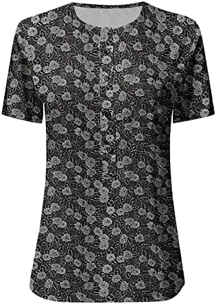 Tops de verão para mulheres com mangas, mulheres 3/4 de mangas tampos fofos camisetas impressas camisetas casuais camisas leves soltas