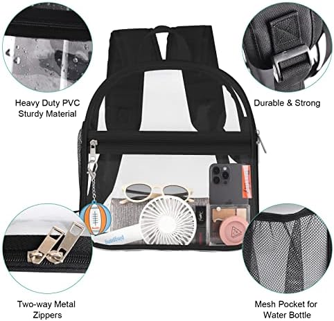 Beelify Mini Clear Backpack 12x12x6, Clear Bag Stadium aprovado para jogos de festival, eventos esportivos, shows, preto…