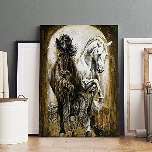 Arte da parede de cavalos, cavalos que corriam Rain Creative Wall Art, Pintura de animais, Arte de Animais Selvagens, Cavalos Brancos e Brown 28 X40 - 70x100 cm