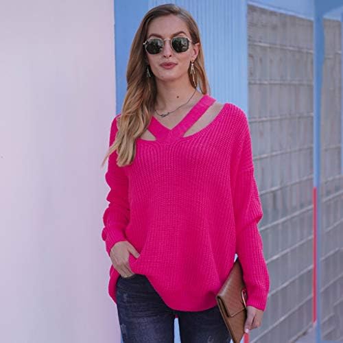 Sweater Pimelu Vid Sweater Women Solor de coloras sólidas Camisetas impressas Sweater de decote em V Sweater
