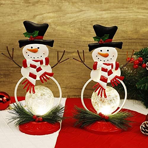 Decorações de mesa de Natal iluminadas em casa Lulu, 2 pacote de 2,2 polegadas de Natal do boneco de boneco de neve com bola de vidro