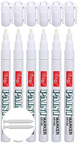 Marcadores brancos Pens de tinta à base de óleo metálico Conjunto de 6 - perfeito para rocha, cerâmica, pintura de