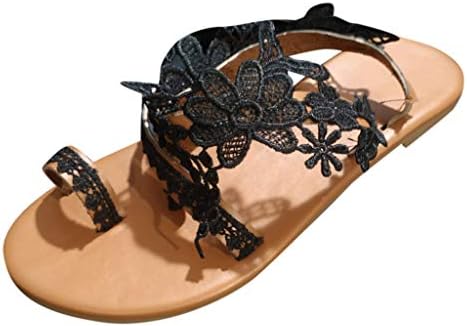 Sandálias para mulheres com renda de flor elegante sandálias planas abertas de pé casual praia de praia boho sandálias