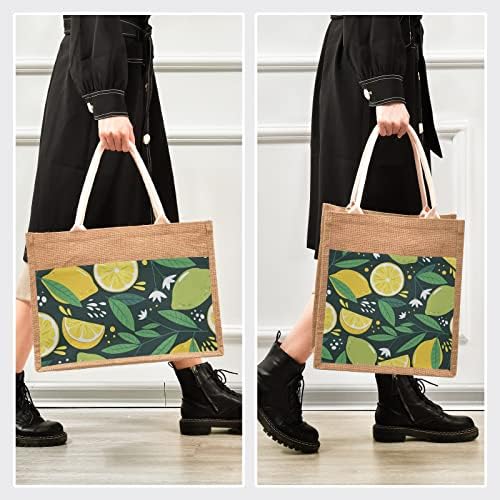 Lemons Abstract Art Jute Tote Bags reutilizável sacos de mercearia de tela de bolso de cozinha de cozinha de cozinha com alça com alça