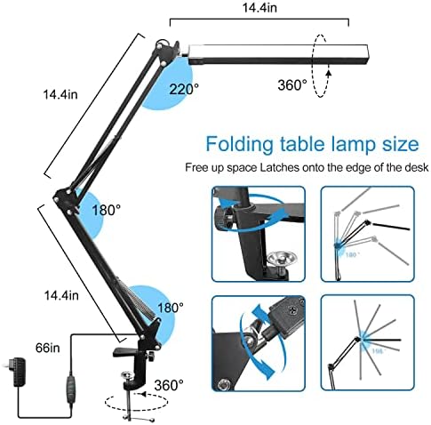 Everdoss led lamp lâmpada de lâmpada de balanço da mesa de mesa com grampo, proteção para o olho Lâmpada de escritório diminuído