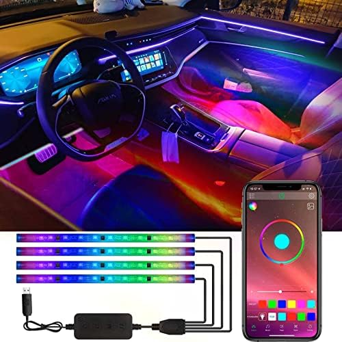 Luzes de carro interiores de Jinyu, luzes de tira de carro inteligente com 16 milhões de cores, 256 opções de cena e 8 modos de música, controle de carro de controle de sonho de aplicativos, luzes de tira de carro, 4 linhas de design