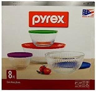 Conjunto de tigela de vidro de 8 peças Pyrex de 8 anos - lids de cores variadas