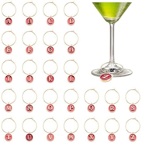 26 peças copo de vinho com anéis tags letras de metal caule vidro bebida marcadores parte de peças de champanhe para coquetel