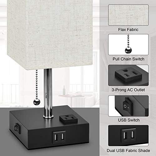 luminária de mesa de cabeceira USB Hansang, lâmpada de mesa de cabeceira com portas de carregamento duplo, lâmpadas de
