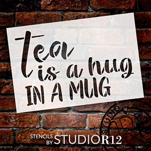 O chá é um abraço em um estêncil de caneca por Studior12 | Decoração de casa de cozinha DIY artesanal | Pintar placar de madeira
