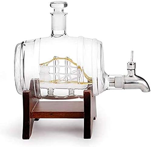 Decanter Barrel Whisky Decanter com navio, dispensador de licor de 1000 ml, presentes de navegação/passeios de barco para homens