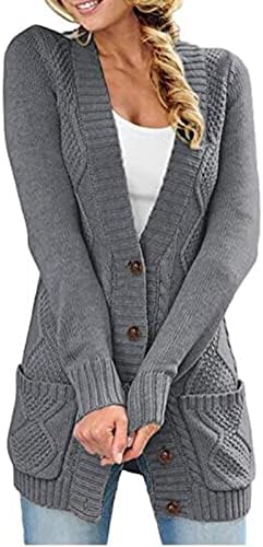 Fragarn Big suéteres para mulheres, botão feminino Cardigan Sweaters Long Open Front Sweater Cast com bolso plus size