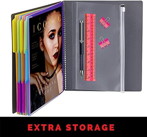 24 Pocket Spiral Project Organizer com 12 divisores, se encaixa em 8,5 x 11 de papel de letra, aglutinante organizador de pastas com capa e capa personalizável, escreva apagável em guias para documentos arquivos