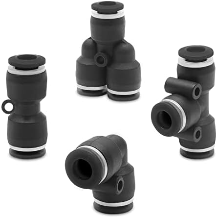 Lanzeuta 24pcs 3/8 polegadas OD Push-to-Connect Conjunto de encaixes, kit de tubulação pneumática preta inclui 6 retas, 6 cotovelos, 6 anos, 6 tee