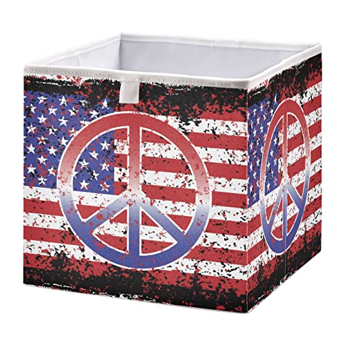 American Flag Símbolo Paz Cubo Bin Cubos de armazenamento dobrável Cascas de brinquedos à prova d'água para caixas de organizador de