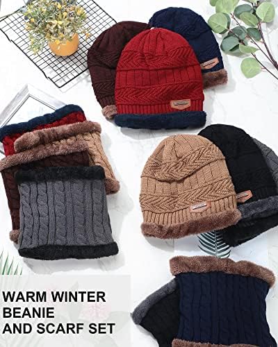 Pacote de 6 pacote de inverno chapéu de lenço de lenço de lenço elegante tampas de crânio para homens mulheres lã grossa pescoço ladeado mais quente, 6 cores